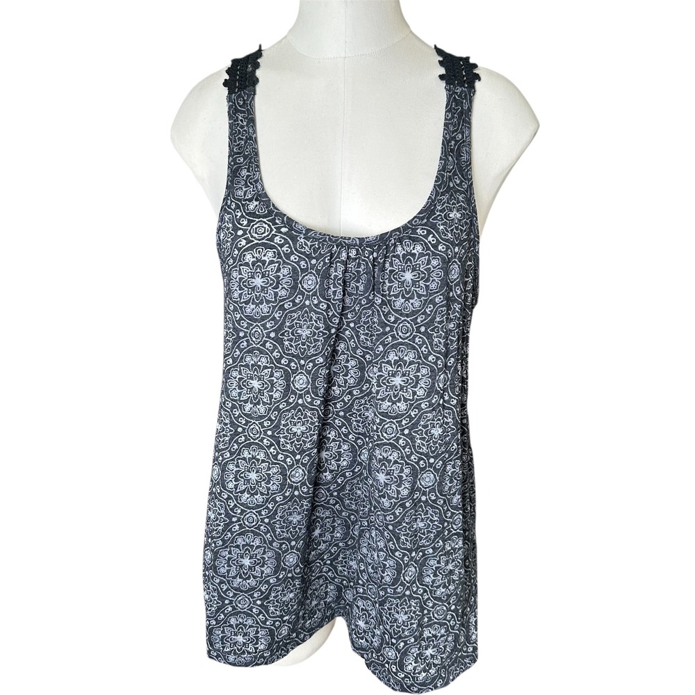 L.E.I.  Navy Mandala Tank Top Crochet Lace‎ Straps Racerback Y2K Boho Junior XL